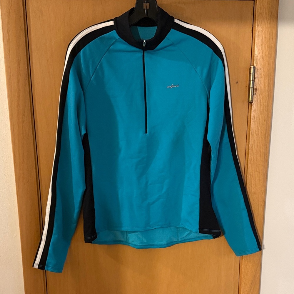 She Beest Women’s Cycling Half Zip Pullover Top Teal Blue Black Size XL